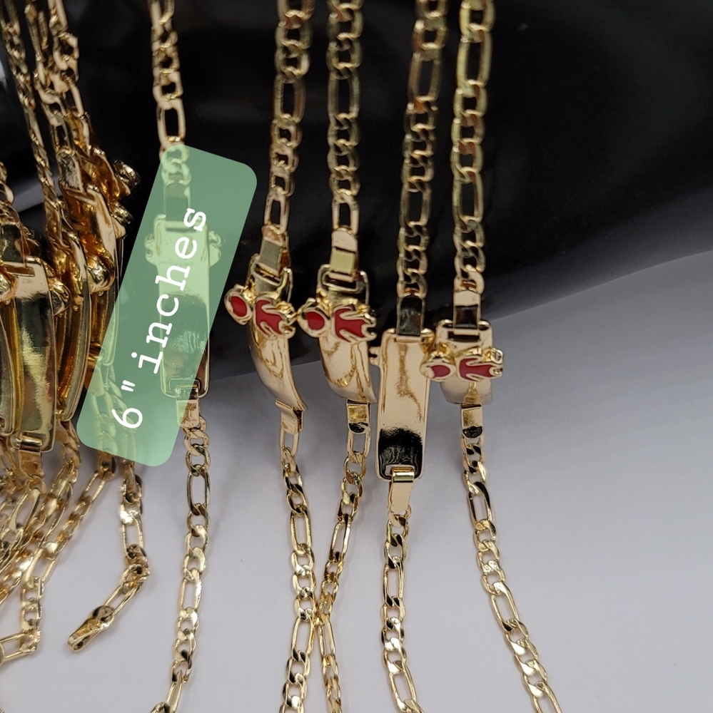 Kids size bracelets red Child ID style Figaro Gold-plated